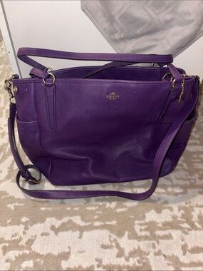 Coach Purple Leather Shoulder Tote diaper bag with Crossbody Strap